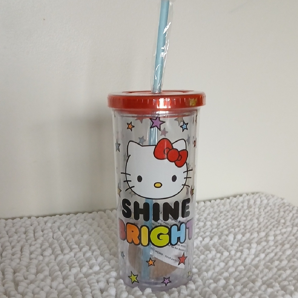 Hello Kitty Colorful Girly SHINE BRIGHT Tumbler with Red Lid and Colorful Stars - Picture 7 of 8